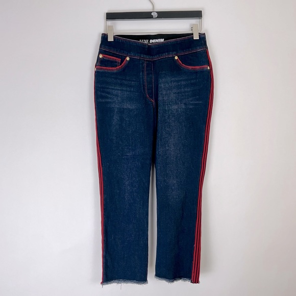 Peter Nygard Luxe Denim capri 360° / 4-way stretch jeans red stripes sid… - Picture 1 of 6